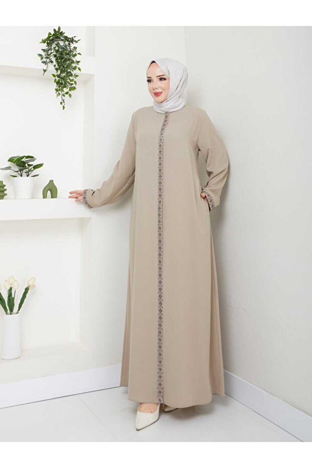 Sari̇al Clothing Embroidered Detail Full-Size Zippered Summer Rabia Crepe Fabric Thin Anne Ferace