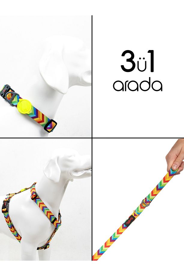 Rainbow H-Tipi Göğüs Boyun Tasması ve Sevk Kayışı Seti 3ü1 Arada - 1