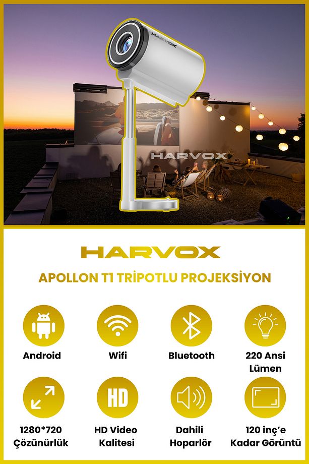 Apollon T1 Projeksiyon Cihazı Taşınabilir Android Sistemli Wifi HDMI USB Destekli  Projektör - 1