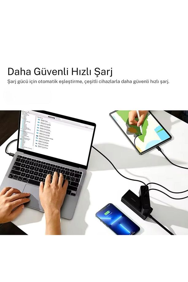 140W Şarj Adaptör Telefon Macbook Laptop Destekli 3 Type-C + 1 USB 140W GaN Turbo Hızlı Şarj - 3