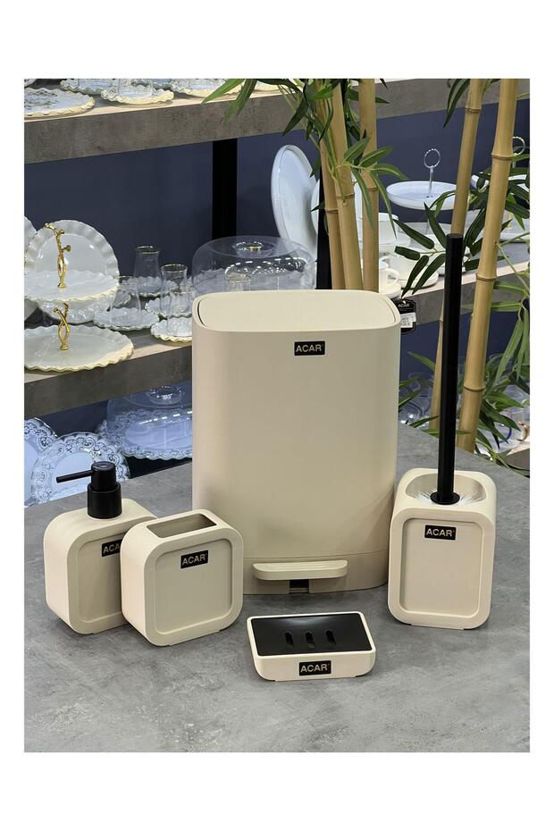 Lüx Akrilik 5 Parça Banyo Seti Krem - 1
