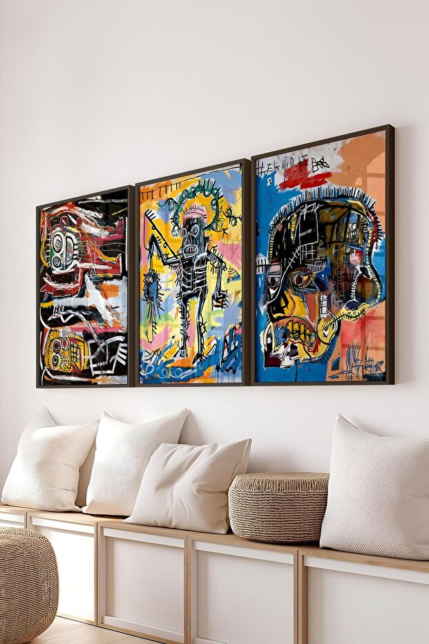 Siyah Çerçeveli Tablo Seti, Maximalist Duvar Tablosu, 3 Adet Poster Seti, No:300784 - 1