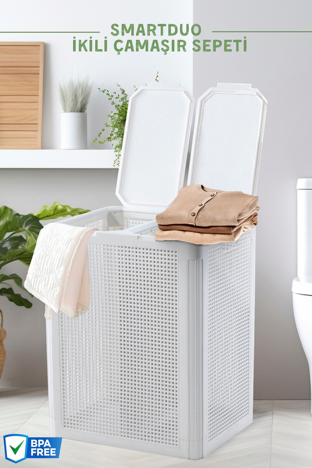 Nandy Home SmartDuo İki Bölmeli Çamaşır Sepeti 84Lt.