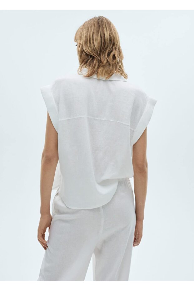 Dökümlü keten bluz - 4