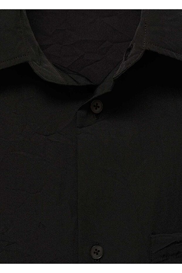 Kırışık görünümlü gömlek - 5