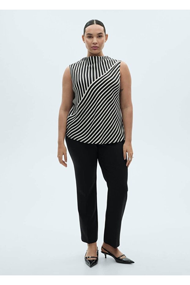 Çizgili Perkins yaka bluz - 6