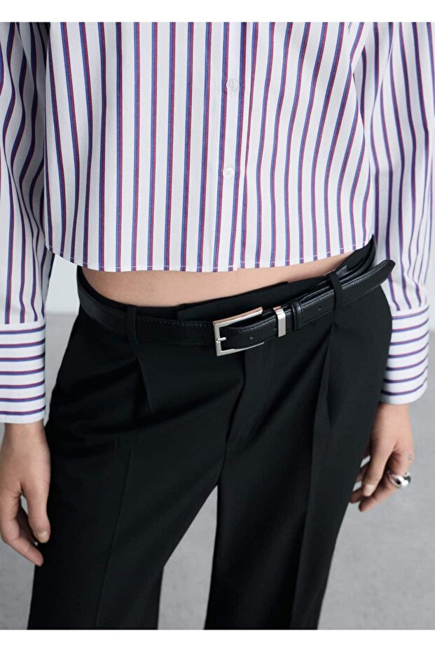 Çizgili crop gömlek - 6