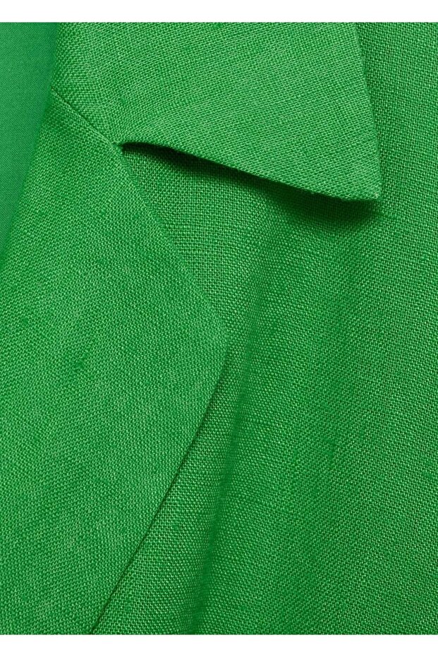 Kemerli keten elbise - 7