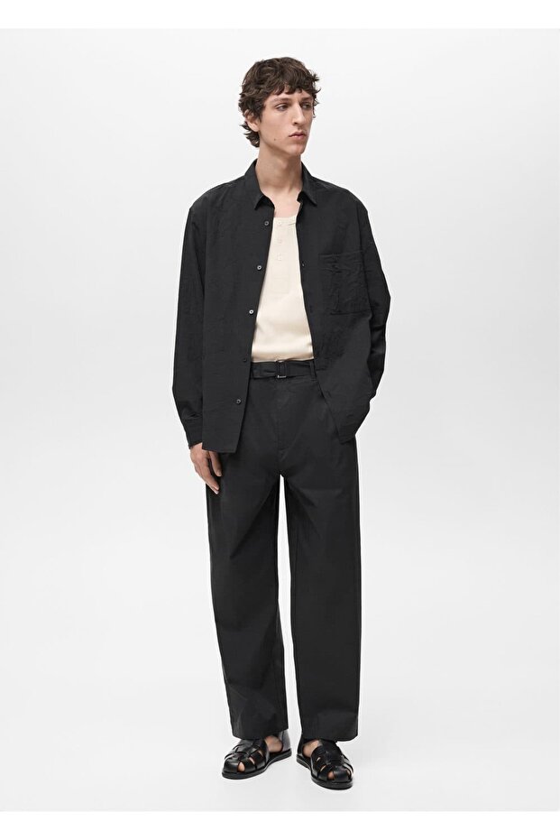 Kırışık görünümlü gömlek - 2