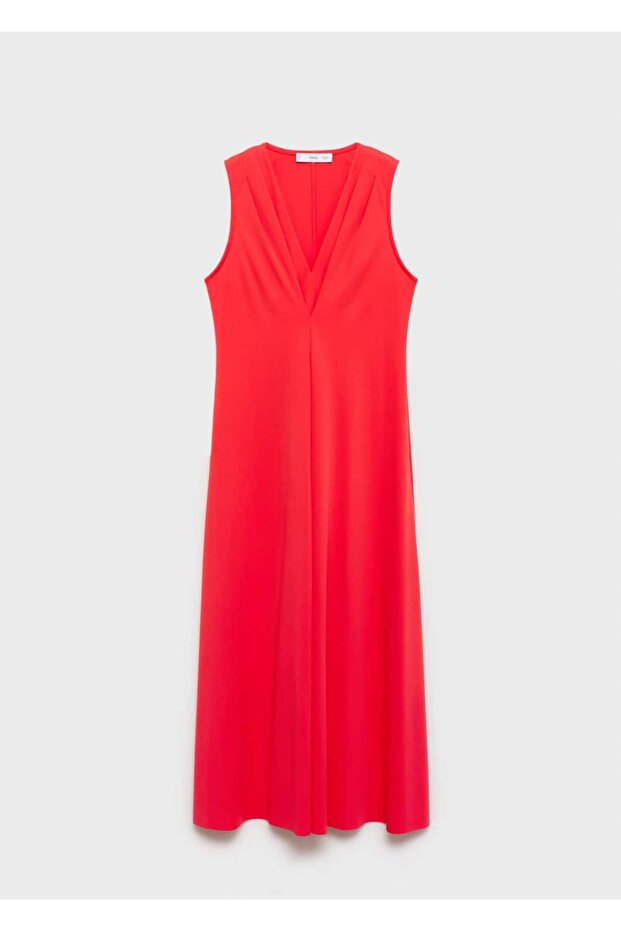 V yakalı triko elbise - 3