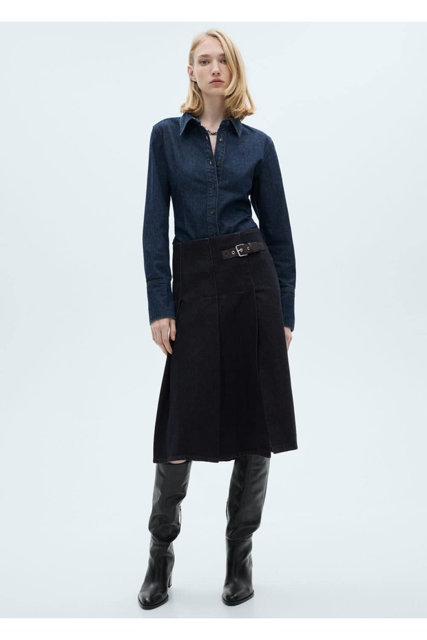 Tokalı rinse wash midi etek - 8