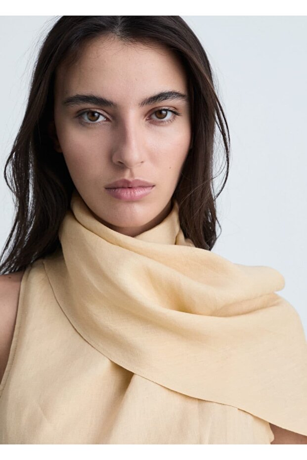 Kemerli keten elbise - 5