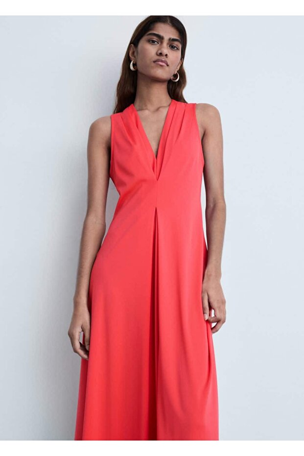 V yakalı triko elbise - 1