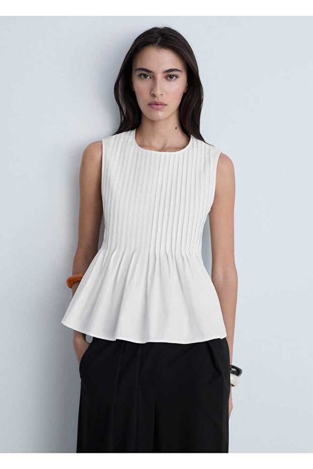 Pamuklu Pileli Bluz - 1