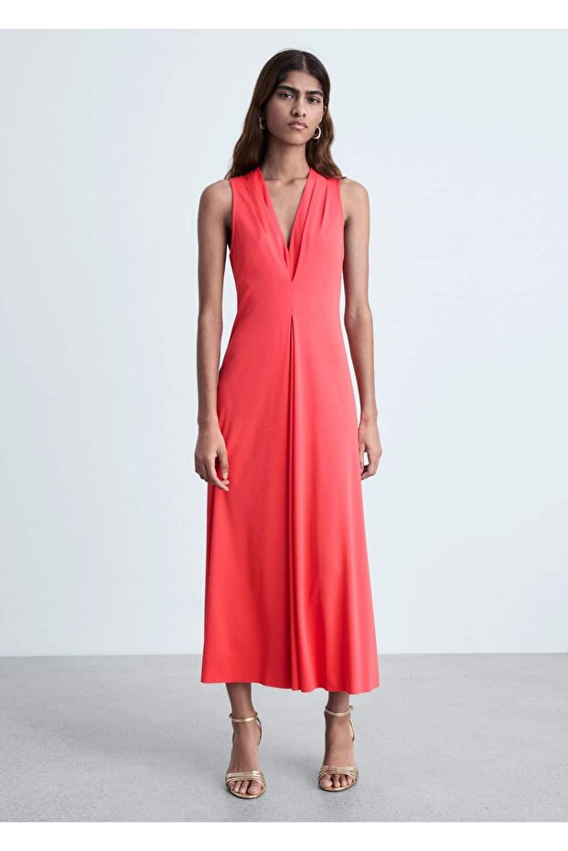 V yakalı triko elbise - 2