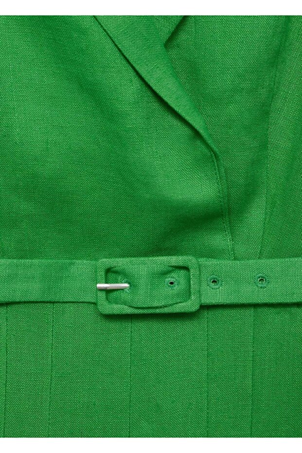 Kemerli keten elbise - 5