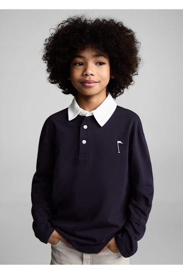 Kontrast yakalı pamuklu polo gömlek - 1