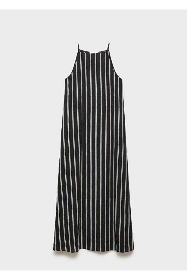 İşlemeli halter yaka elbise - 3