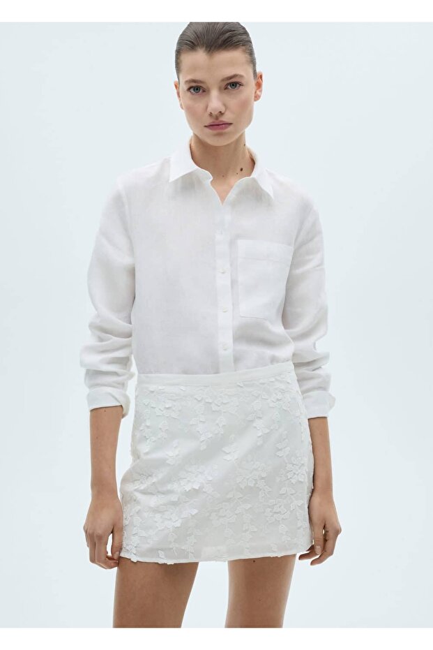 Çiçek işlemeli pamuklu etek - 7