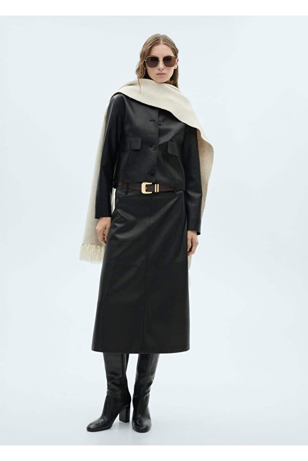 Deri görünümlü cepli ceket - 2