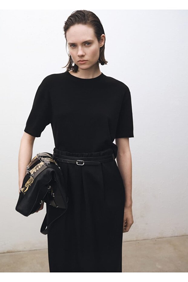 Kısa kollu yün karışımlı kazak - 1