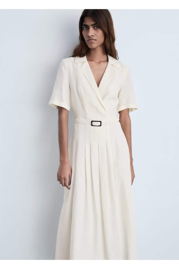 Kemerli keten elbise - 1