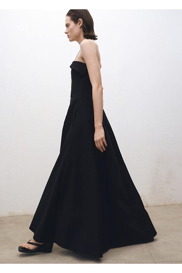 Straplez evaze elbise - 5