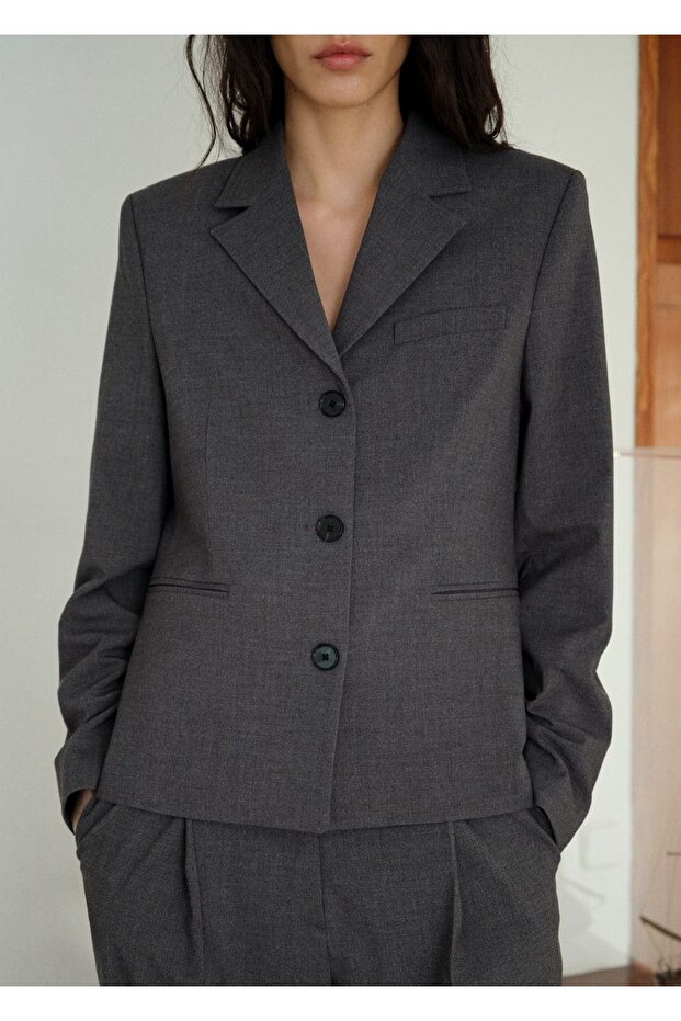 Straight Cut Button Blazer Jacket