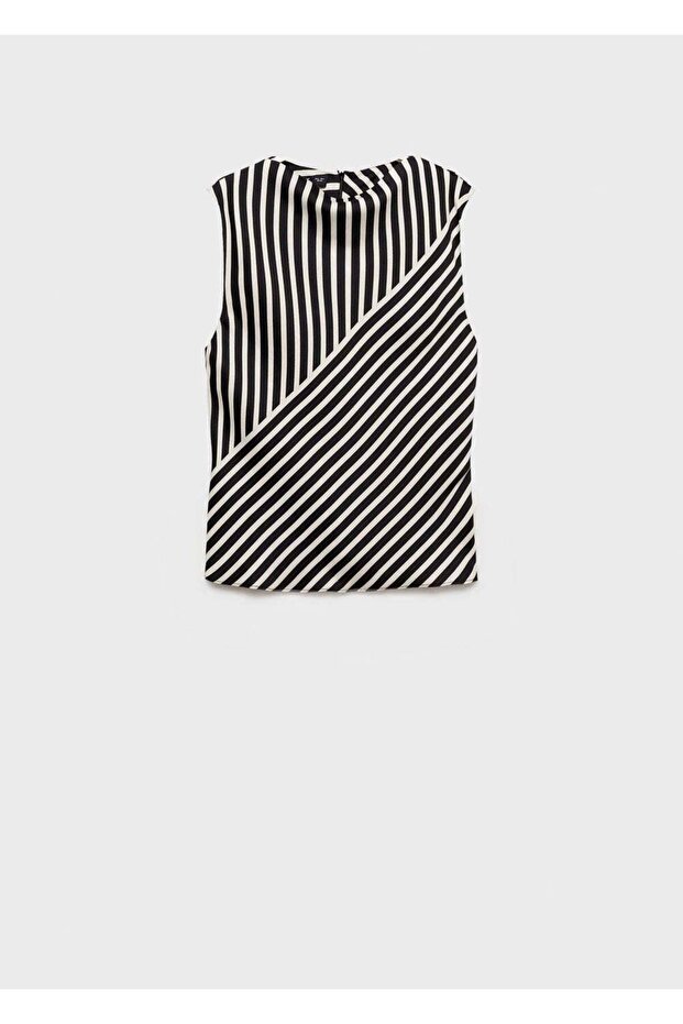 Çizgili Perkins yaka bluz - 3