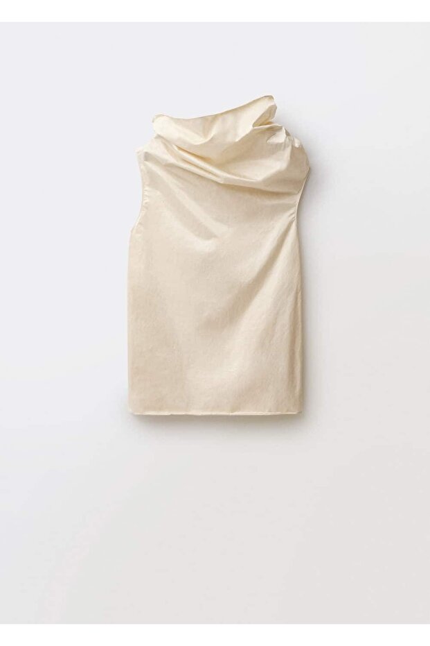 Drape yakalı pamuklu elbise - 3