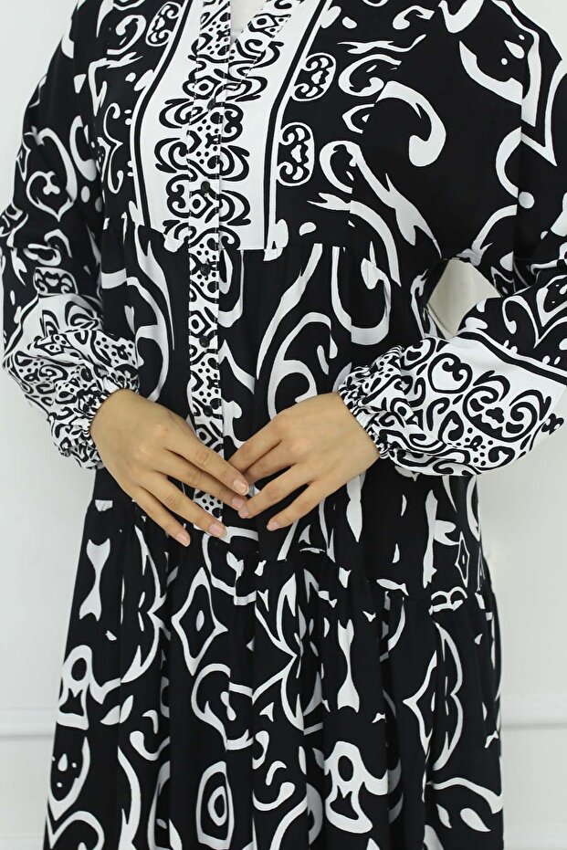 Patterned Viscose Dress Black 2425 - 3