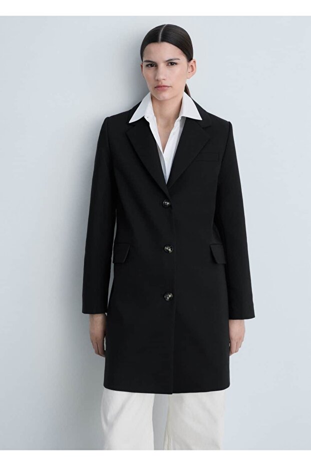 Düğmeli midi pamuklu palto - 1