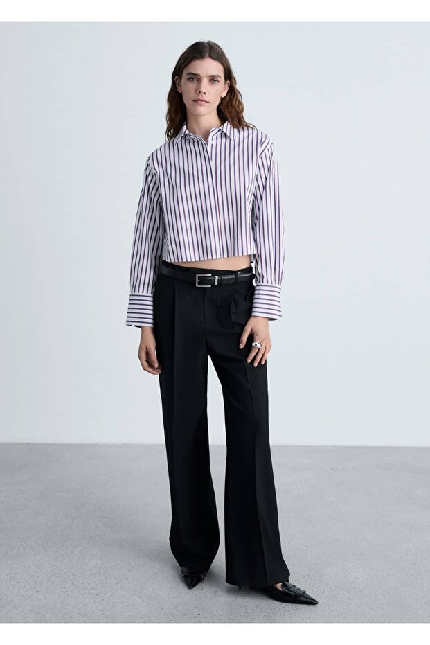 Çizgili crop gömlek - 2