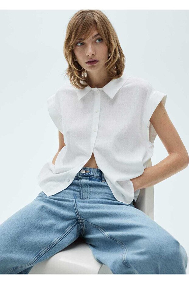 Dökümlü keten bluz - 8