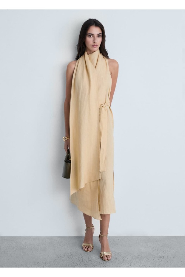 Kemerli keten elbise - 2
