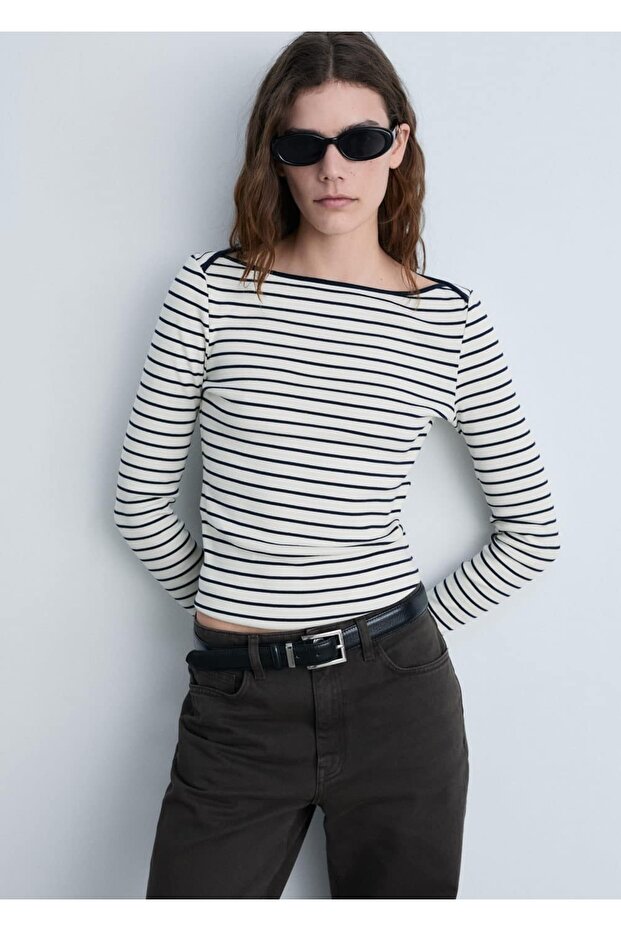 Striped boat neck T-shirt