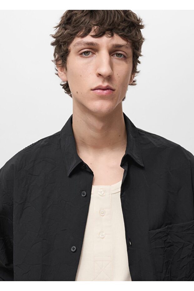 Kırışık görünümlü gömlek - 6