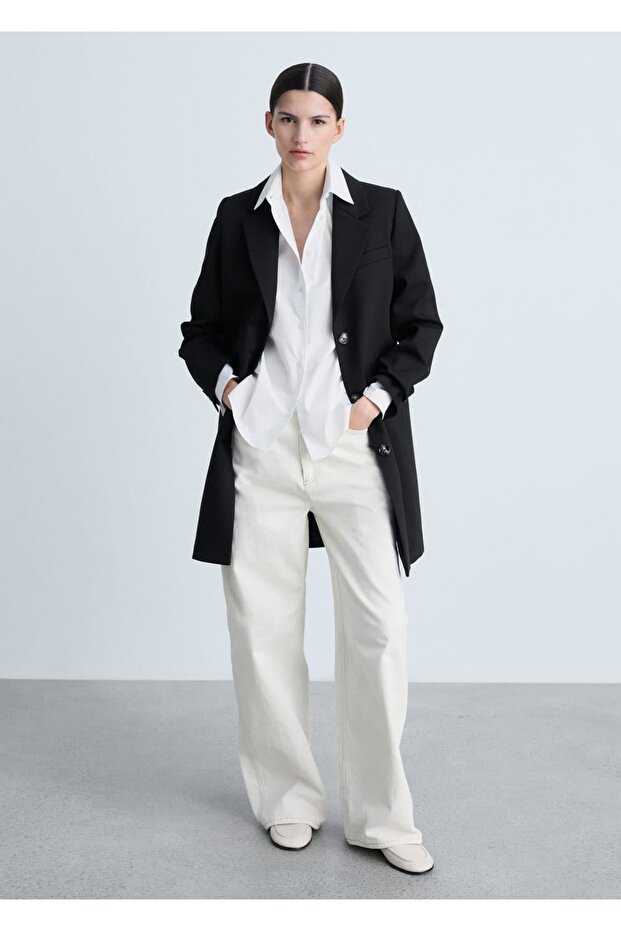 Düğmeli midi pamuklu palto - 2