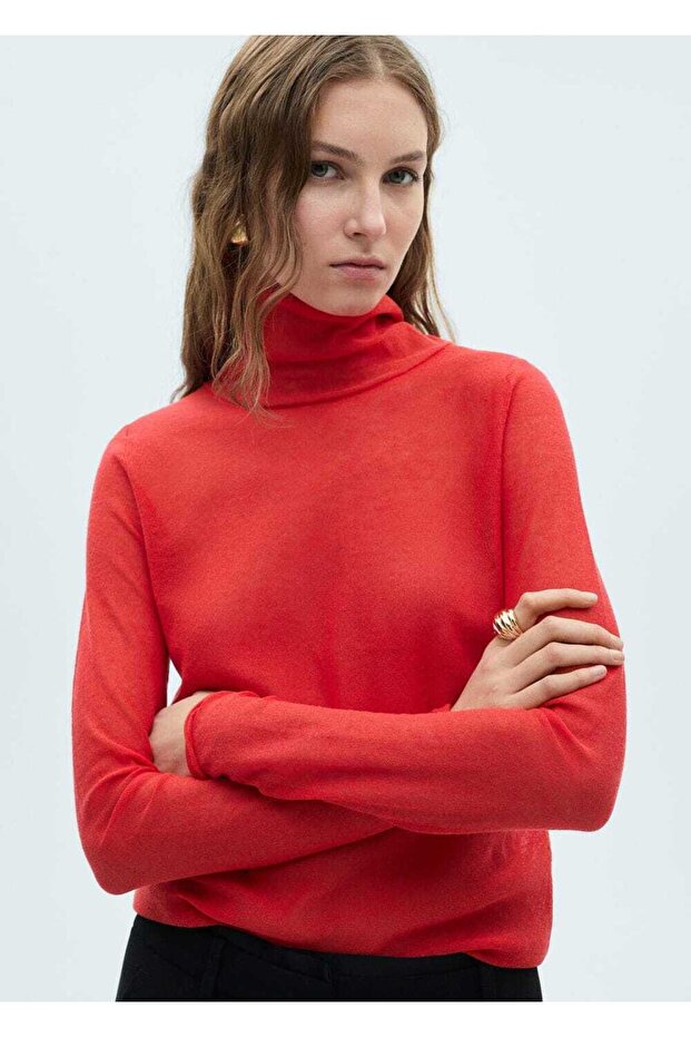 Halbtransparenter Pullover mit hohem Kragen - 1