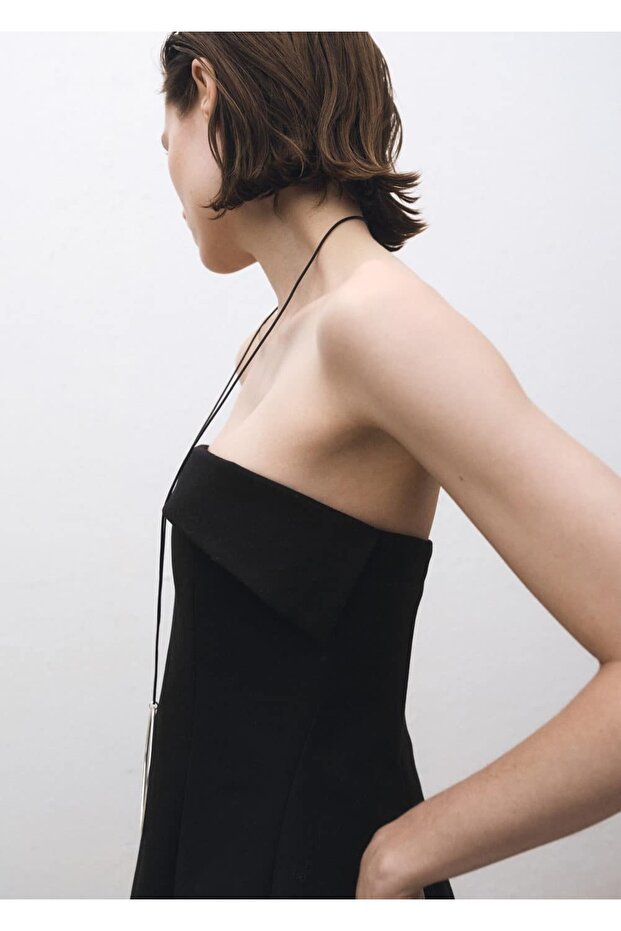 Straplez evaze elbise - 7