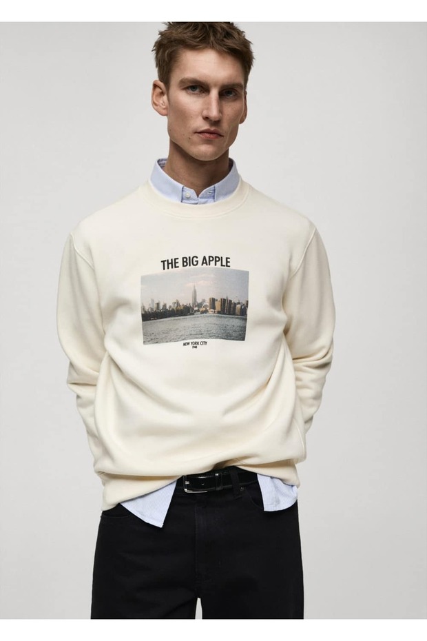 Grafik desenli pamuklu sweatshirt - 6