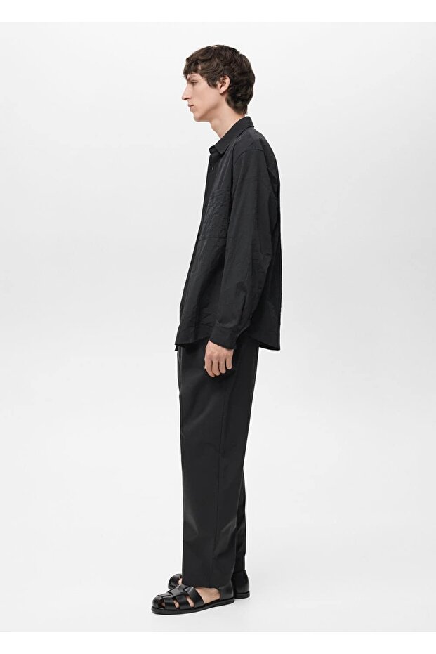 Kırışık görünümlü gömlek - 8