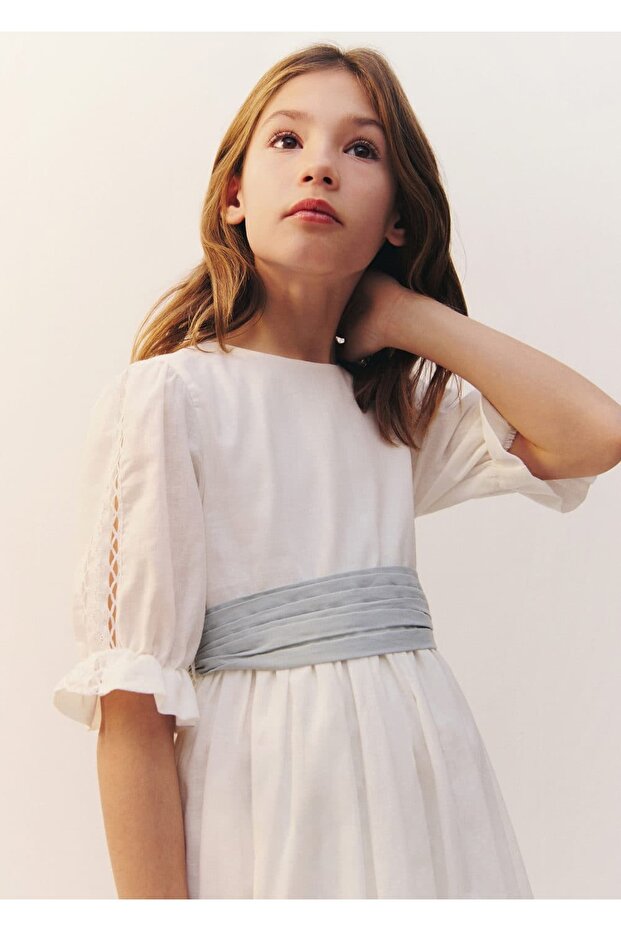 Volanlı Keten Elbise - 2