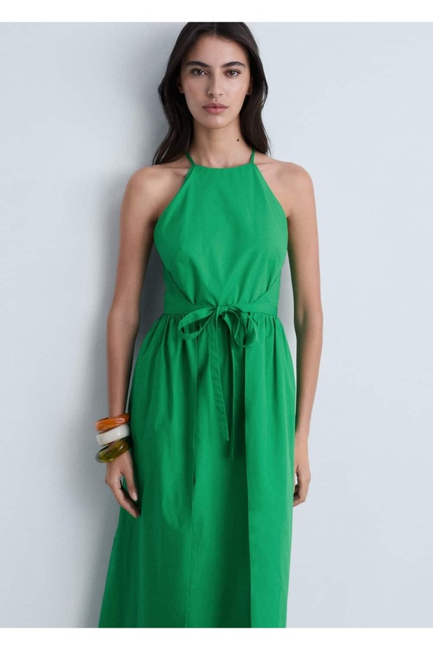 Flared bağ detaylı elbise - 1