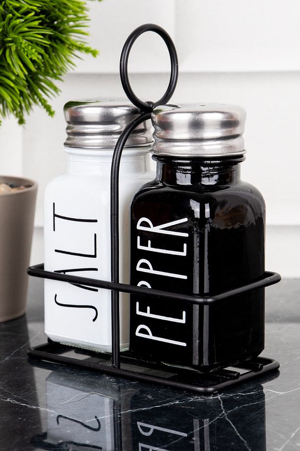 2'li Cam Tuzluk Seti  Metal Kapaklı Metal Stantlı Biberlik Seti Tuzluk Seti 85 ml - 4