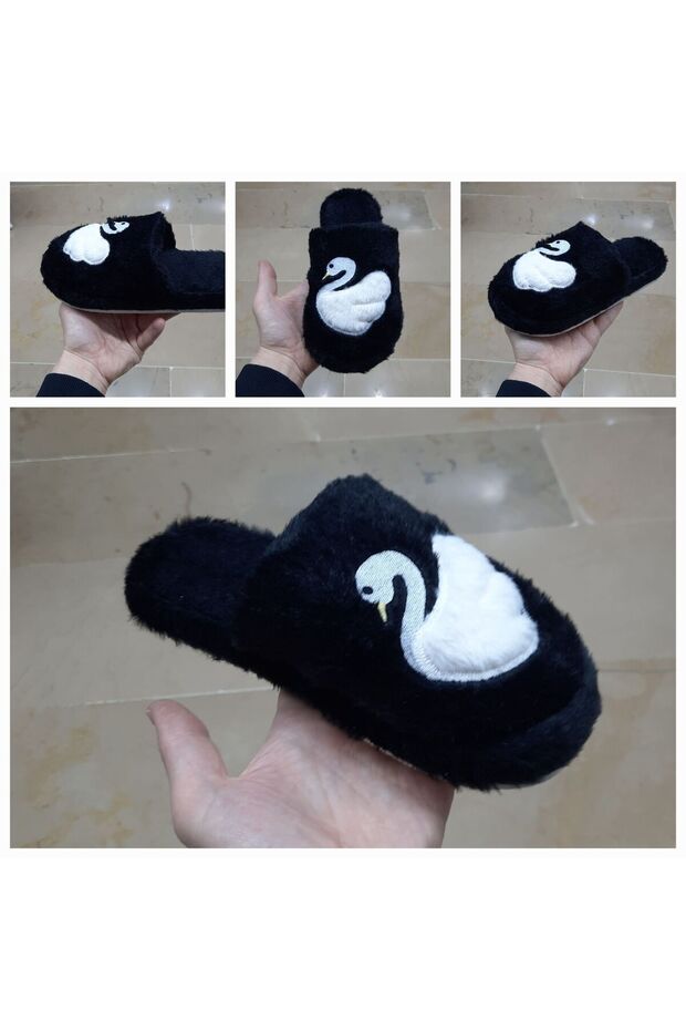 Women's Ultra Light Soundless Non-Slip Swan Figured Plush House Slippers