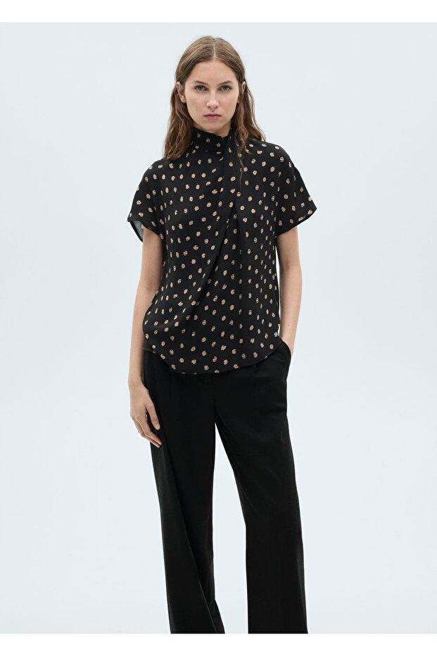 Drape yakalı puantiyeli bluz - 6