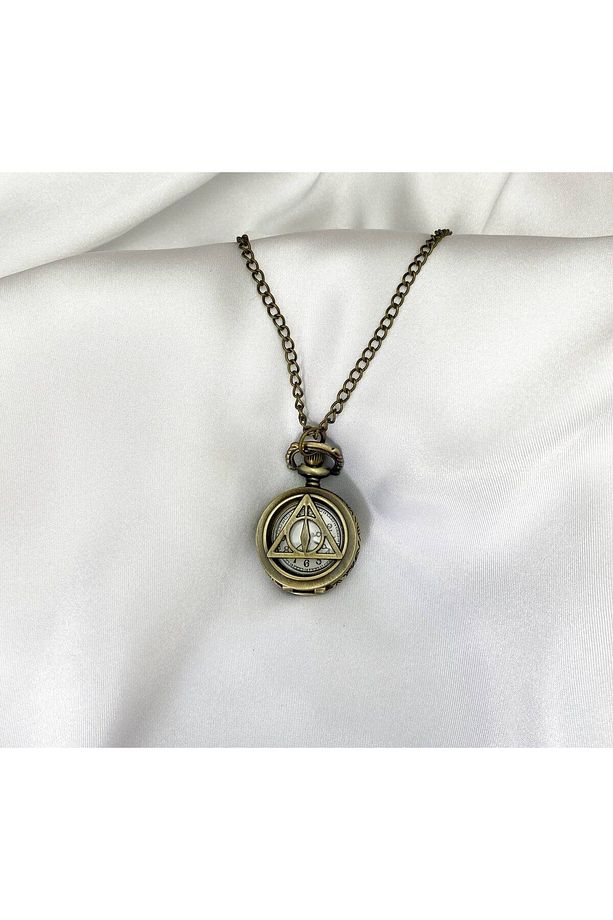 Harry Potter Saatli  Deathly Hallows Çift Taraflı  Kolye - 1