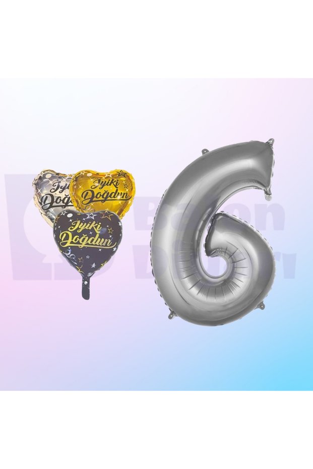 Happy Birthday Written Heart and Number Foil Balloon Set