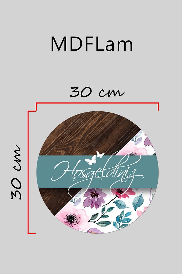 Modern Dijital Baskı Ahşaap Siayh Çiçekli Hoşgeldiniz Kapı Süsü - 3